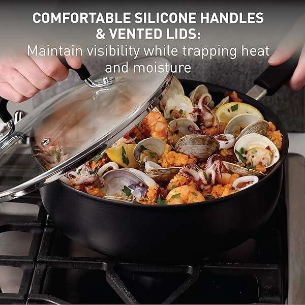T-fal Ultimate Hard Anodized Nonstick Pots and Pans Set 14 Piece, Oven Broiler Safe 400F, Kitchen Cooking Set w/Fry Pans, Saucepans, Griddle, Dutch Oven, Dishwasher Safe, Cookware, Onyx - Image 6