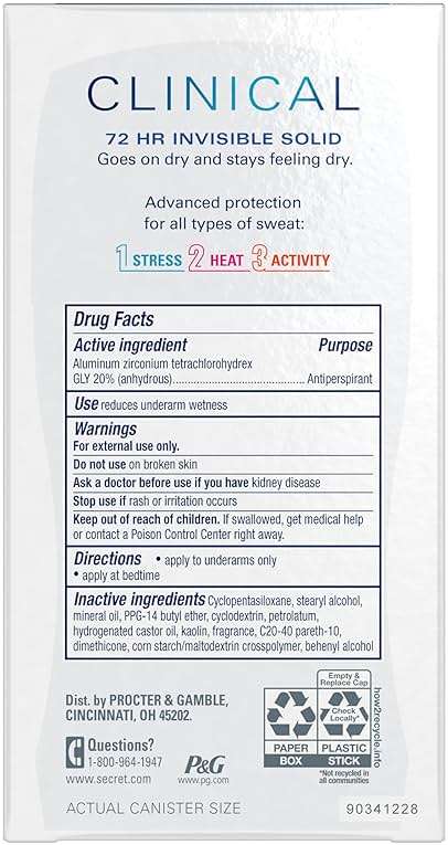 Secret Clinical Strength 100HR Sweat & Odor, Stress Response Invisible Solid Antiperspirant Deodorant for Women, 3X Stress Protection with Hyaluronic Acid, PH Balanced, 1.6 oz (Pack of 3) - Image 15