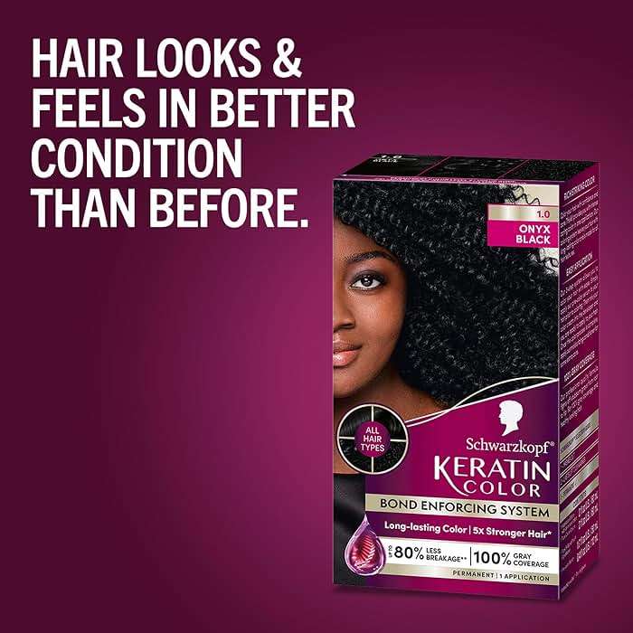 Schwarzkopf Keratin Permanent Hair Dye Cream, 1.0 Black Onyx, Professional Quality Color for Up to 100% Gray Coverage, Bond Enforcing System - Image 7