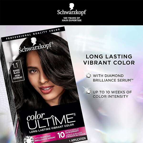 Schwarzkopf Color Ultime 1.1 Raven Black Hair Dye, Permanent Intense Black with Diamond Brilliance, Fade-Resistant, Covers Grays, All Hair Textures - Image 4