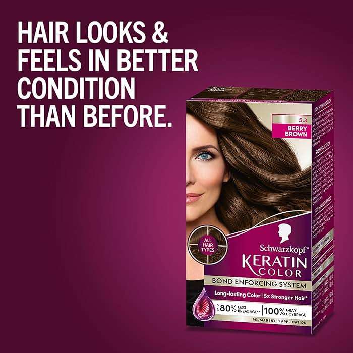 Schwarzkopf Keratin Permanent Hair Dye Cream, 5.3 Berry Brown, Professional Quality Color for Up to 100% Gray Coverage, Bond Enforcing System - Image 7