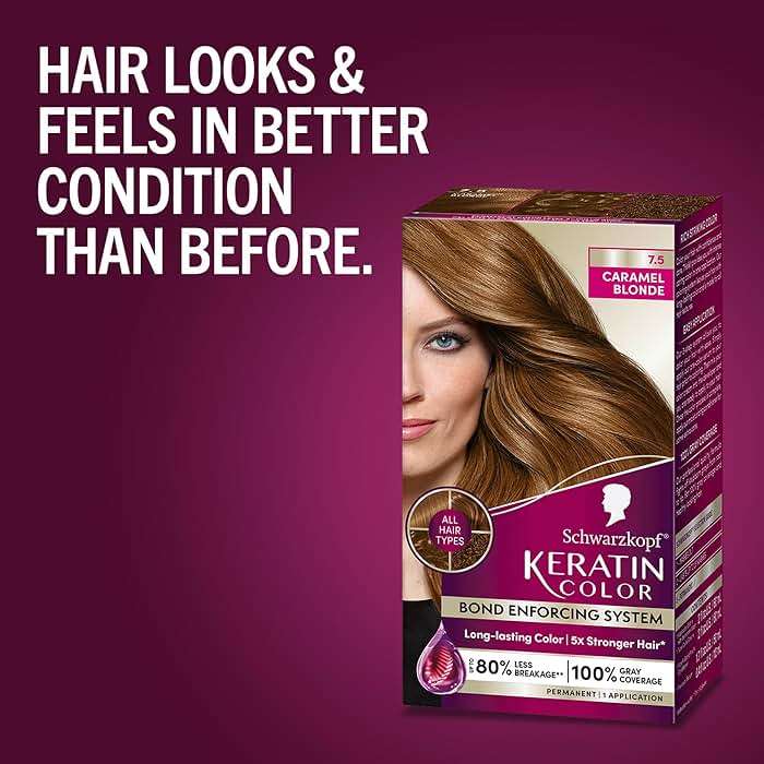 Schwarzkopf Keratin Permanent Hair Dye Cream, 7.5 Caramel Blonde, Professional Quality Color for Up to 100% Gray Coverage, Bond Enforcing System - Image 7