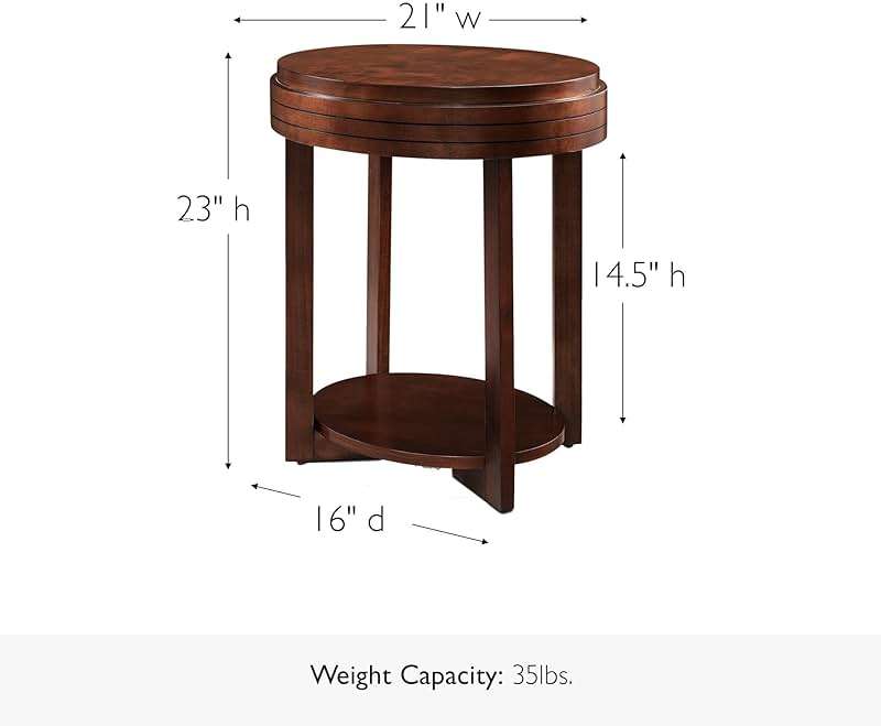 Leick Home Teo End Table, Solid Wood, Oval, with Shelf, for Living Room and Small Spaces, Chocolate Cherry, 10107-CH - Image 3