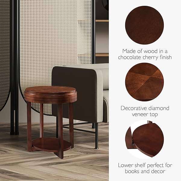 Leick Home Teo End Table, Solid Wood, Oval, with Shelf, for Living Room and Small Spaces, Chocolate Cherry, 10107-CH - Image 4