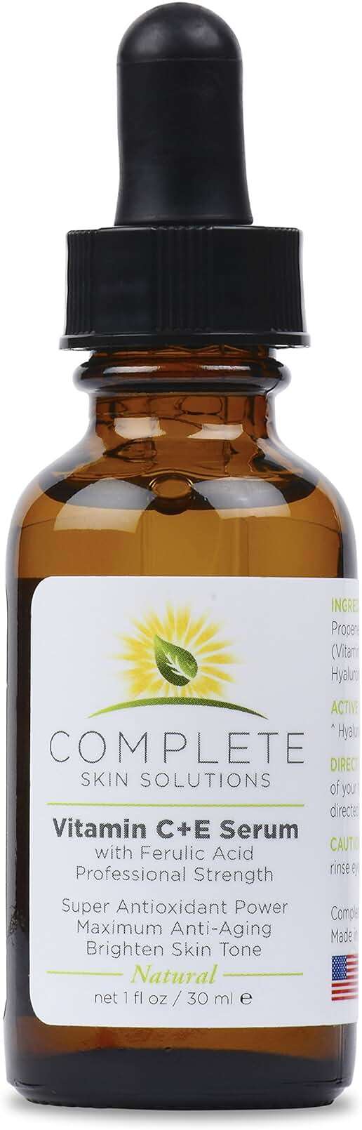 Complete Skin Solutions Natural Vitamin C E Serum with Ferulic Acid 1 oz | Hyaluronic Acid - Image 1