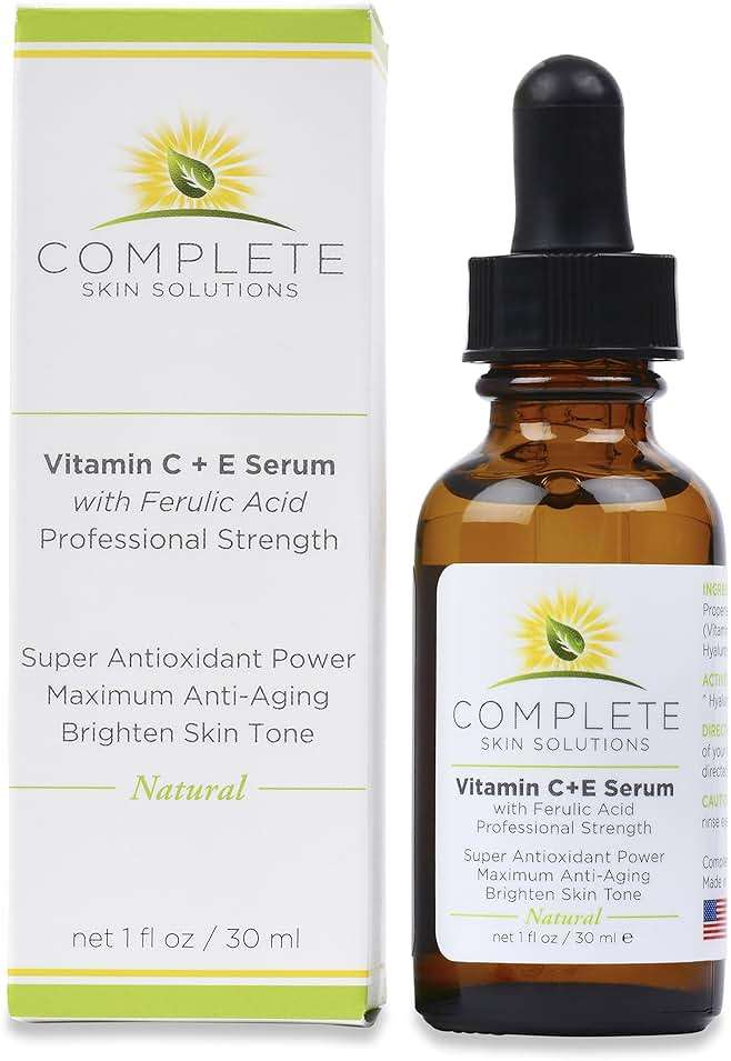 Complete Skin Solutions Natural Vitamin C E Serum with Ferulic Acid 1 oz | Hyaluronic Acid - Image 2