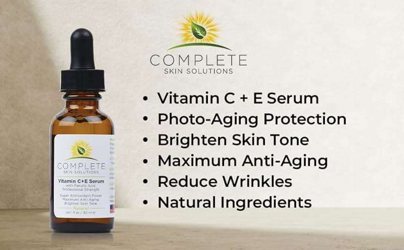 Complete Skin Solutions Natural Vitamin C E Serum with Ferulic Acid 1 oz | Hyaluronic Acid - Image 4