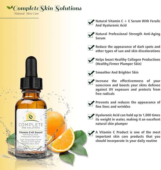 Complete Skin Solutions Natural Vitamin C E Serum with Ferulic Acid 1 oz | Hyaluronic Acid - Image 6