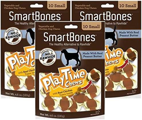 (3 Pack) Smart Play Time Small Peanut Butter Treat Chews for Dogs - 10 Bones per Pack - Image 1