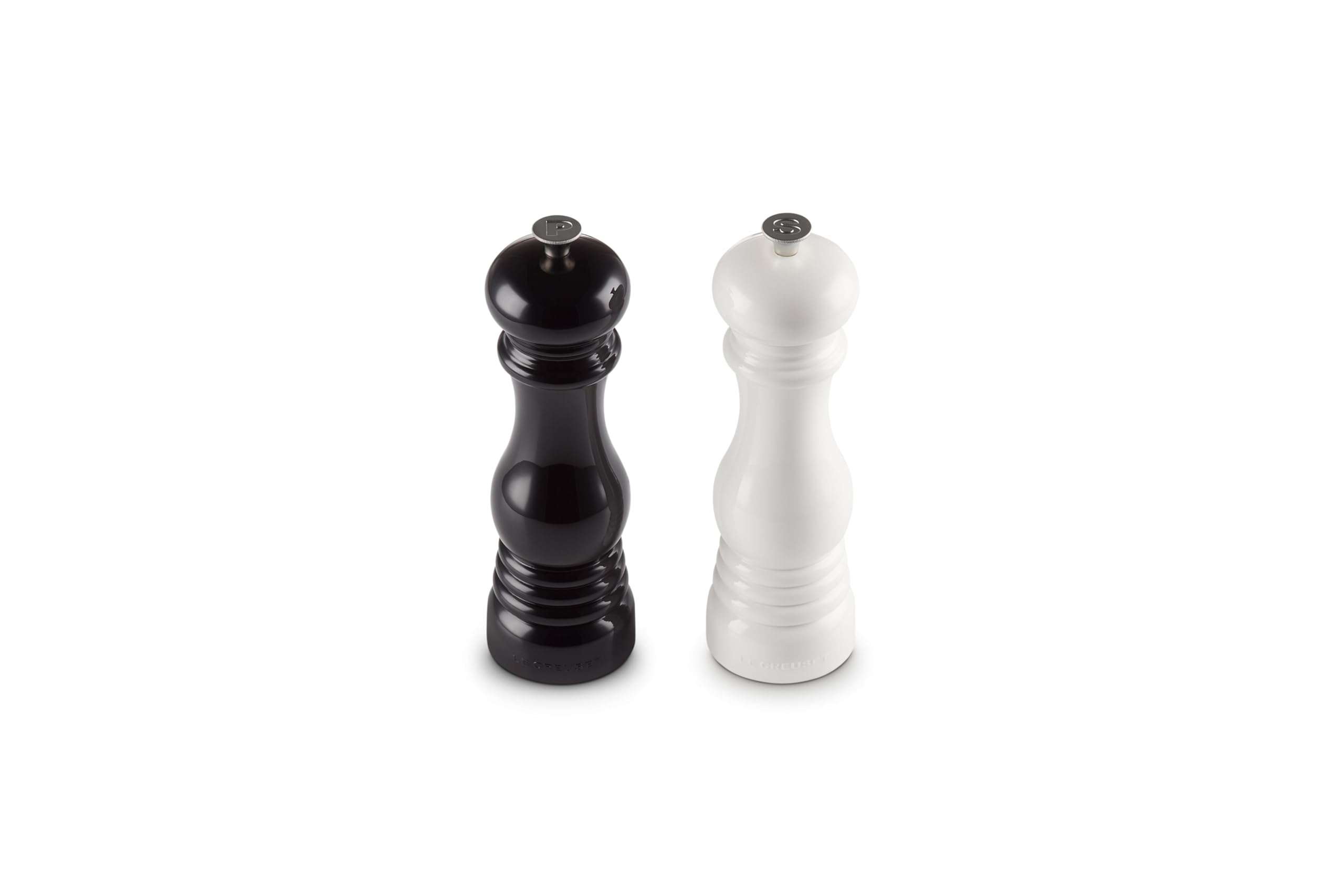 Le Creuset Salt and Pepper Mill Set, 8" x 2 1/2" each, Black & White - Image 1