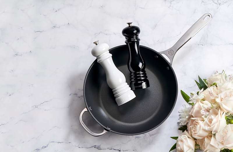 Le Creuset Salt and Pepper Mill Set, 8" x 2 1/2" each, Black & White - Image 2