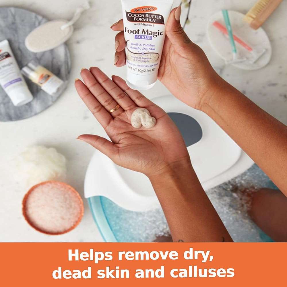 Palmer's Cocoa Butter Formula Foot Magic Exfoliating Foot Scrub with Vitamin E for Dry, Cracked Feet, Use with Foot Scrubber for Pedicure, 2.1 Ounce - Image 4