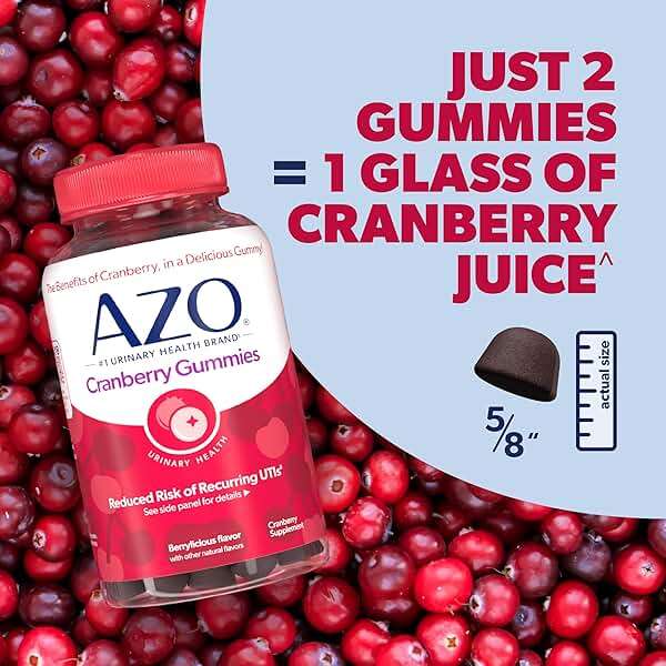 AZO Cranberry Urinary Tract Health Gummies Dietary Supplement, 2 Gummies = 1 Glass of Cranberry Juice, Helps Cleanse & Protect, Natural Berrylicious Flavor, Non-GMO, 72 Gummies - Image 5