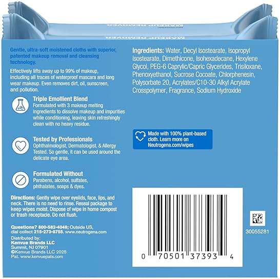 Neutrogena Makeup Remover Micellar Wipes for Face Daily Gently Removes Oil Dirt and Waterproof Makeup in a Simple Fully Plant-Based Cloth, 2 pack of 25 ct - Image 10