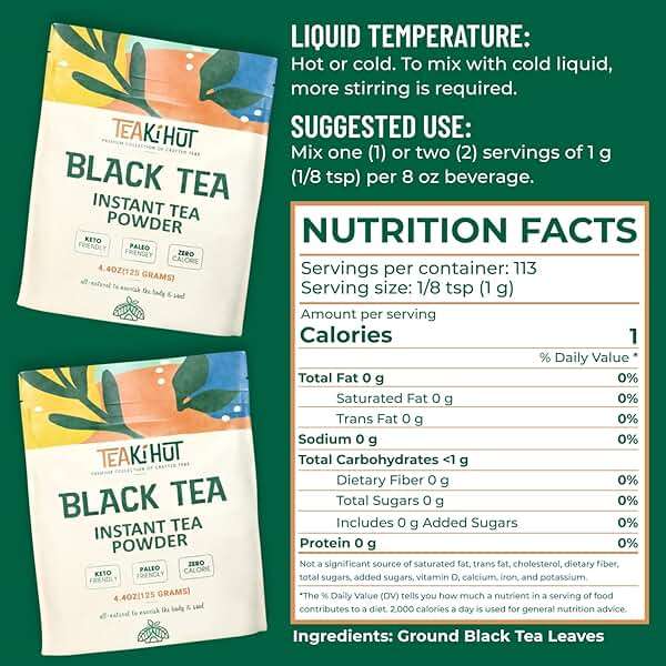 Instant Black Tea Extract Powder, Unsweetened Iced Tea Extract Powder from Real Black Tea Leaves for Hot or Cold Drinks, Instant Black Tea Mix for Beverages, Smooth Mixing, Zero Additives, Non-GMO, 113g , 226 Servings - Image 2