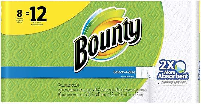 Bounty Select-A-Size Paper Towels, White, Giant Roll, 8 Rolls (Pack of 1) - Image 1
