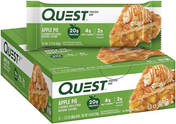 Quest Nutrition Apple Pie Protein Bar, 20g Protein, 4g Net Carbs, 2g Sugar, Gluten Free, Keto Friendly, 12 Count - Image 1