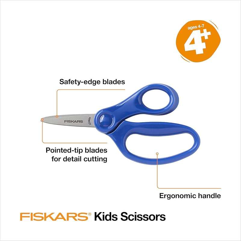 Fiskars 5" Pointed-Tip Scissors for Kids 4-7 (3-Pack) - Scissors for School or Crafting - Back to School Supplies - Red, Blue, Turquoise - Image 4