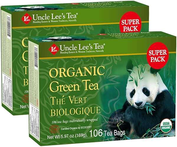 Uncle Lee's Organic Green Tea Bags 2-Pack, 106-Count Super Packs – Bright & Refreshing, Lightly Caffeinated Bulk Tea for Home, Office, Camping - Image 1