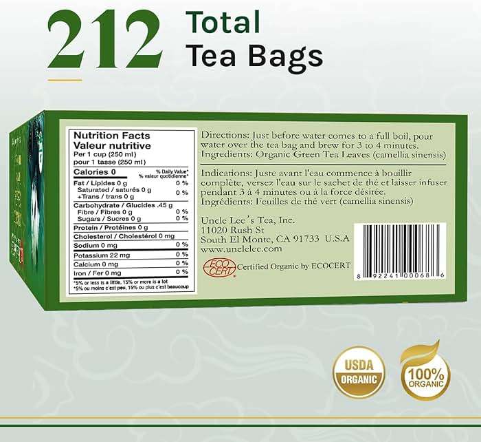 Uncle Lee's Organic Green Tea Bags 2-Pack, 106-Count Super Packs – Bright & Refreshing, Lightly Caffeinated Bulk Tea for Home, Office, Camping - Image 2