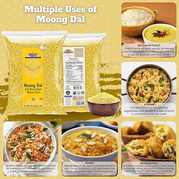 Rani Moong Dal (Split Mung Beans Without Skin) Lentils Indian 64oz (4lbs) 1.81kg Bulk ~ All Natural | Gluten Friendly | Non-GMO | Kosher | Vegan | Indian Origin - Image 3