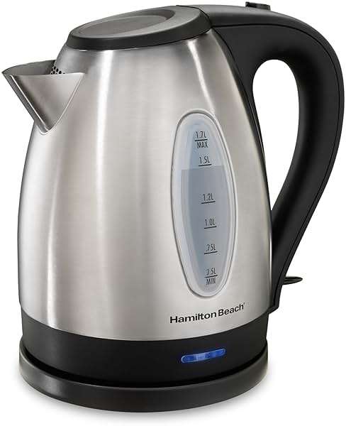 Hamilton Beach Electric Tea Kettle, Water Boiler & Heater, 1.7 Liter, Cordless Serving, 1500 Watts for Fast Boiling, Auto-Shutoff and Boil-Dry Protection, Stainless Steel (40880) - Image 1