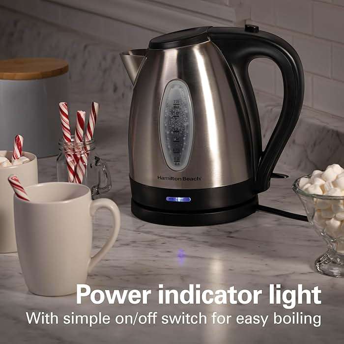 Hamilton Beach Electric Tea Kettle, Water Boiler & Heater, 1.7 Liter, Cordless Serving, 1500 Watts for Fast Boiling, Auto-Shutoff and Boil-Dry Protection, Stainless Steel (40880) - Image 2
