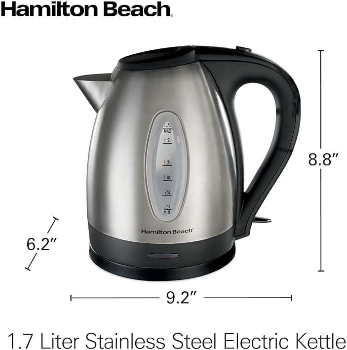 Hamilton Beach Electric Tea Kettle, Water Boiler & Heater, 1.7 Liter, Cordless Serving, 1500 Watts for Fast Boiling, Auto-Shutoff and Boil-Dry Protection, Stainless Steel (40880) - Image 3