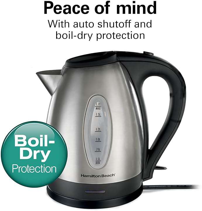 Hamilton Beach Electric Tea Kettle, Water Boiler & Heater, 1.7 Liter, Cordless Serving, 1500 Watts for Fast Boiling, Auto-Shutoff and Boil-Dry Protection, Stainless Steel (40880) - Image 5