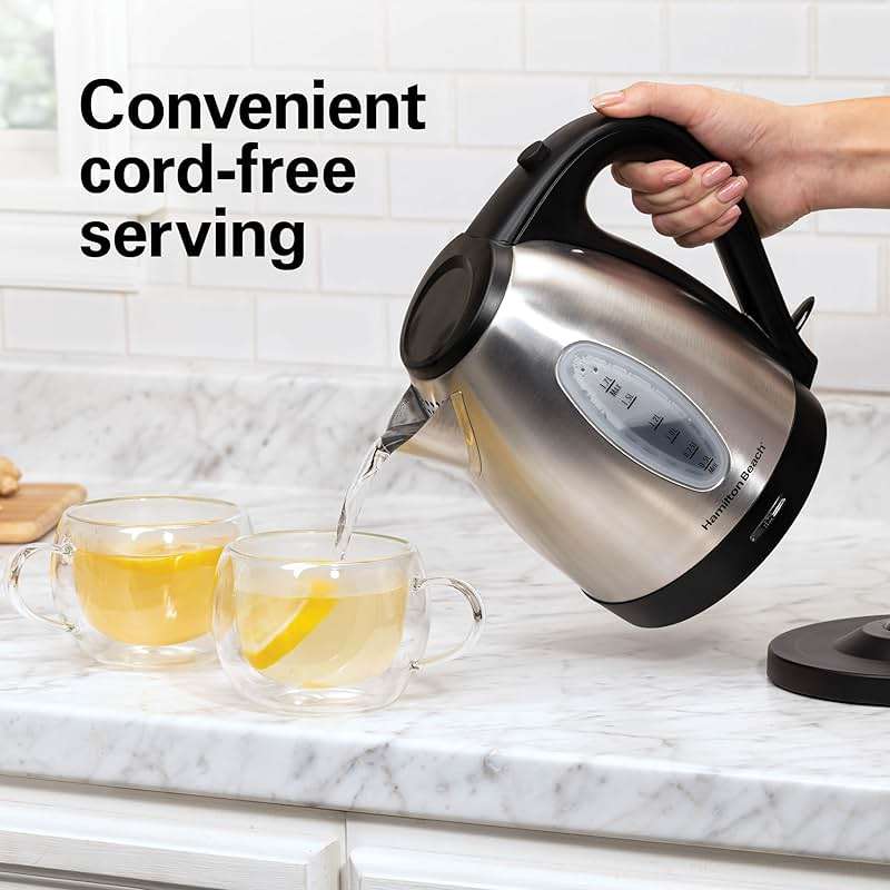 Hamilton Beach Electric Tea Kettle, Water Boiler & Heater, 1.7 Liter, Cordless Serving, 1500 Watts for Fast Boiling, Auto-Shutoff and Boil-Dry Protection, Stainless Steel (40880) - Image 8