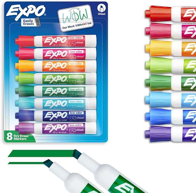 EXPO Dry Erase Markers, Low Odor Ink, Assorted Colors, Chisel Tip, 8 Count - Whiteboard, Calendar, Organization, Essential Supplies for Office, School, Classroom, Teachers - Image 1