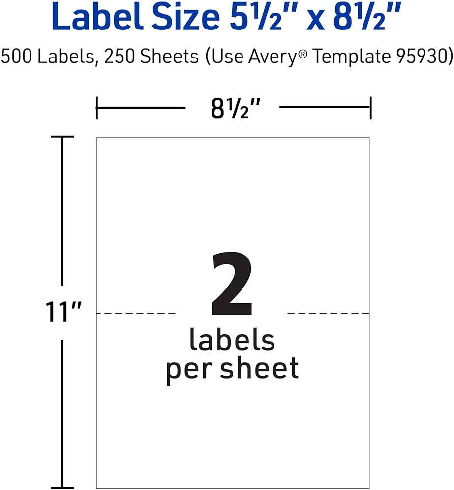 Avery Half Sheet Printable Shipping Labels, 5.5" x 8.5", White, 500 Blank Mailing Labels, Great for Packages, Product Merchandising, Organization, and More (95930) - Image 2