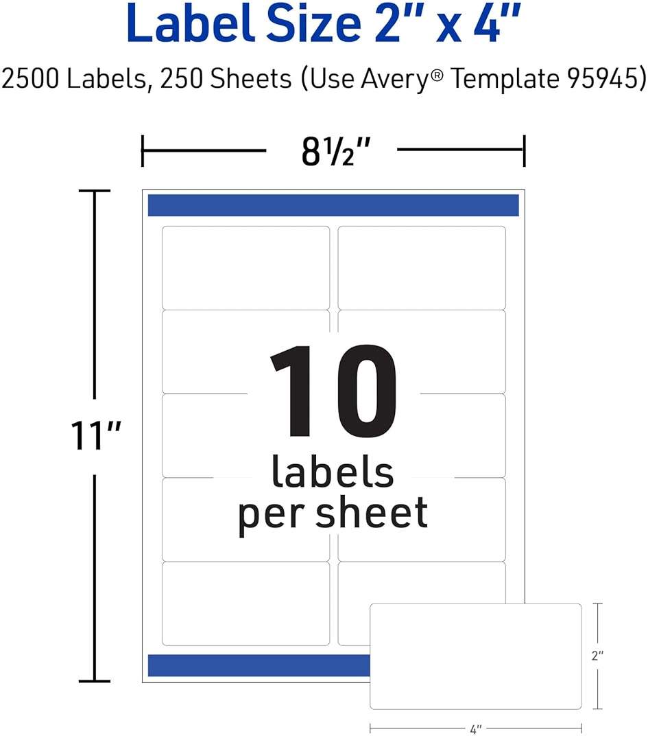 Avery Printable Shipping Labels, Sure Feed Technology, 2" x 4" Customizable Stickers, White, 2,500 Blank Mailing Labels, Great for Mailing, Shipping, and More (95945) - Image 2