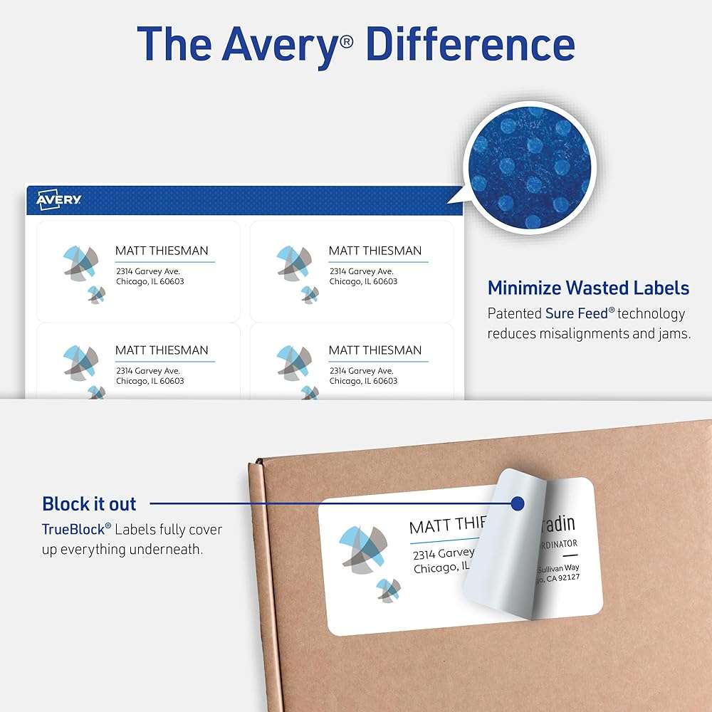 Avery Printable Shipping Labels, Sure Feed Technology, 2" x 4" Customizable Stickers, White, 2,500 Blank Mailing Labels, Great for Mailing, Shipping, and More (95945) - Image 3