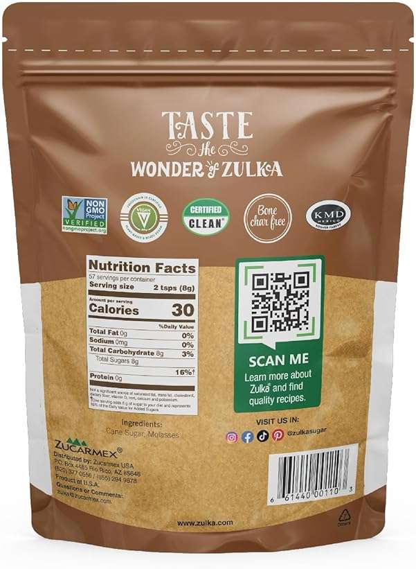 Zulka Brown Pure Cane Sugar, 1 Lb - All-Natural, Non-GMO, Certified Vegan, Bone-Char Free & Kosher Pareve - Image 2