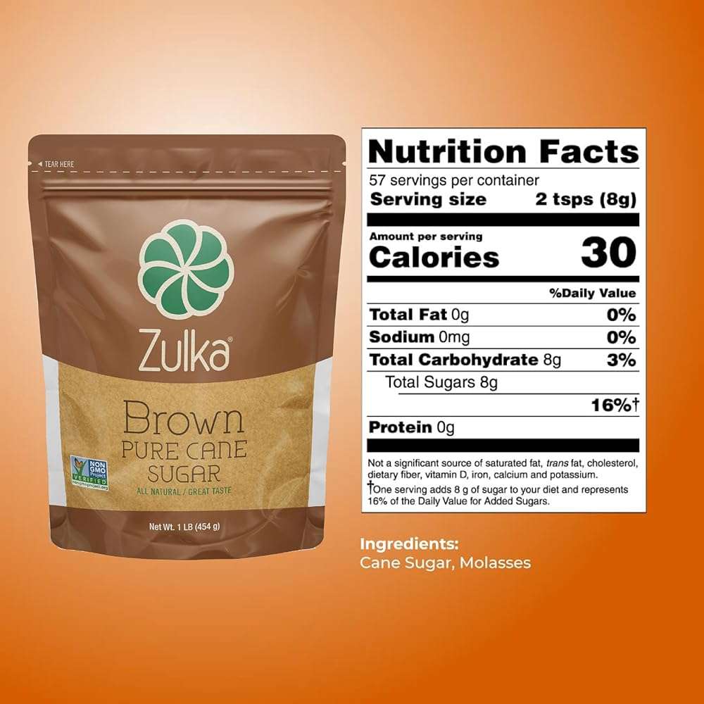 Zulka Brown Pure Cane Sugar, 1 Lb - All-Natural, Non-GMO, Certified Vegan, Bone-Char Free & Kosher Pareve - Image 4