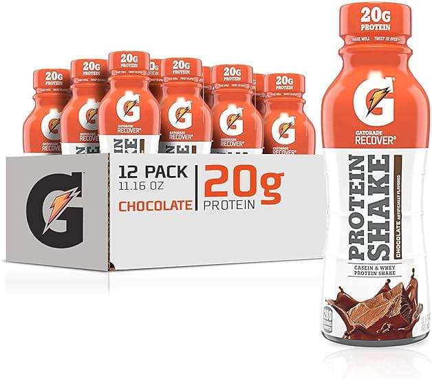 Gatorade Recover Protein Shake, Chocolate, 20g Protein, 11.6 fl oz Plastic Bottle, Pack of 12 - Image 1