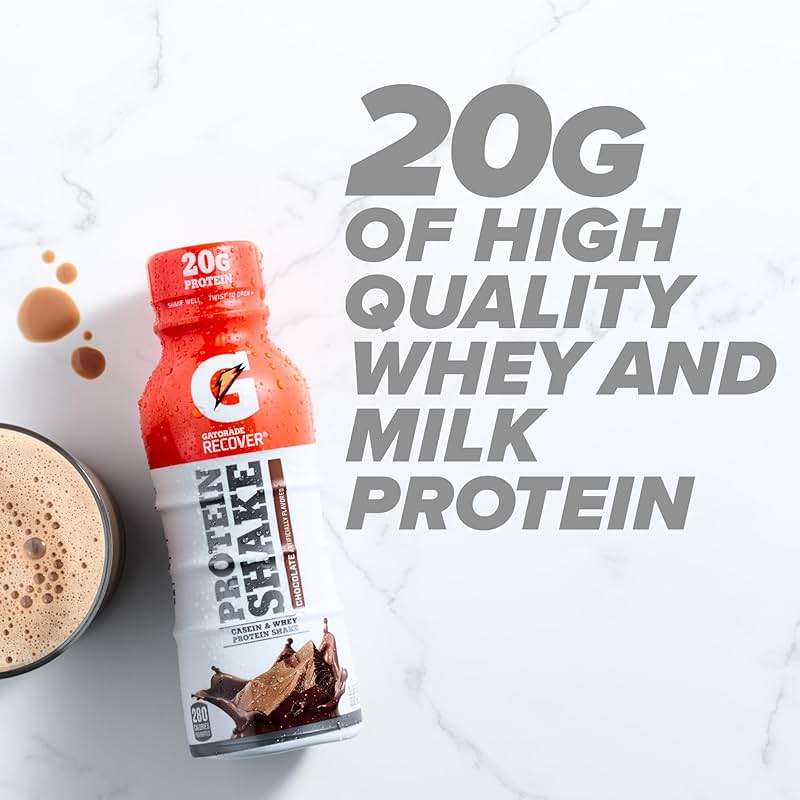 Gatorade Recover Protein Shake, Chocolate, 20g Protein, 11.6 fl oz Plastic Bottle, Pack of 12 - Image 4