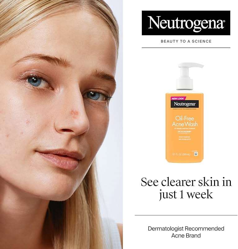 Neutrogena Oil-Free Acne Face Wash - Facial Cleanser with Salicylic Acid, Daily Cleanser for Oily & Acne-Prone Skin, Clears & Helps Prevent Breakouts, Clear Formula, 9.1 fl. oz. Bottle - Image 3