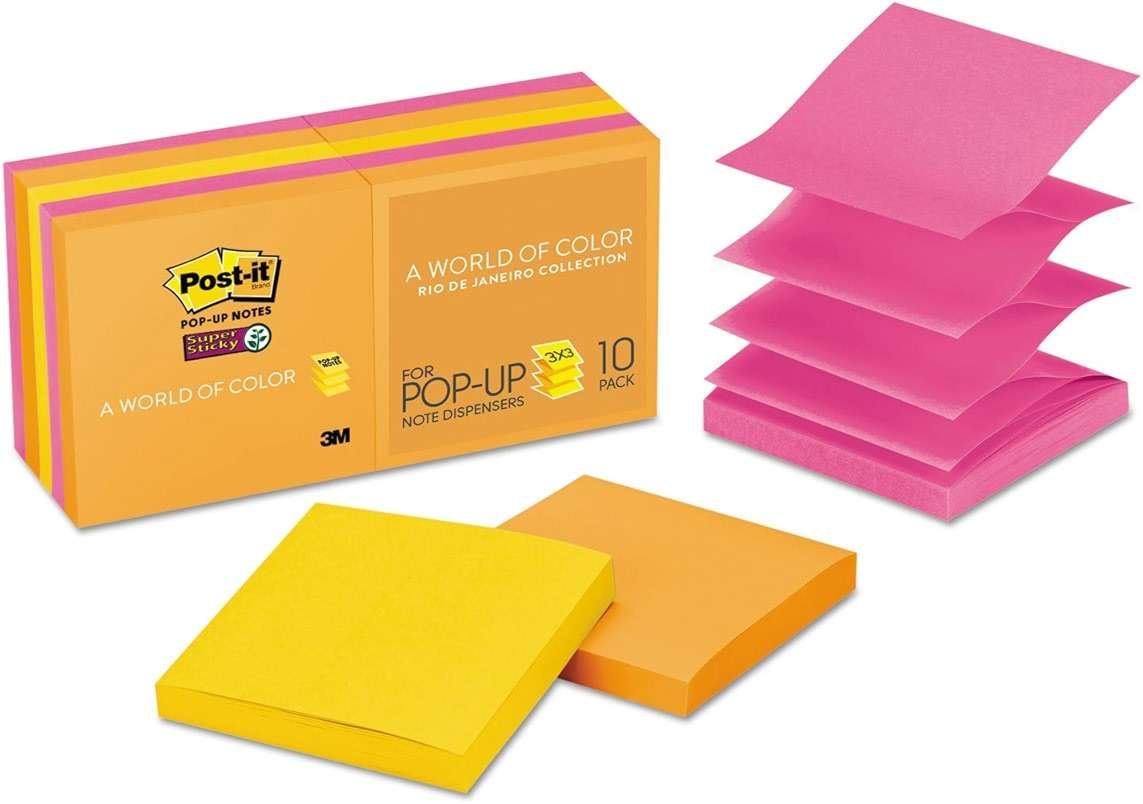 3M R33010SSAU Post-It SS Pop-Up Notes, 3 x 3, Rio de Janeiro Colors, 10/Pack - Image 1