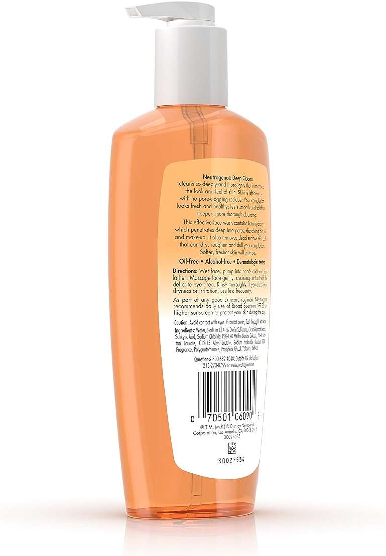 Neutrogena Deep Clean Daily Facial Cleanser with Beta Hydroxy Acid for Normal to Oily Skin, Alcohol-Free, Oil-Free & Non-Comedogenic, 6.7 fl. oz - Image 8