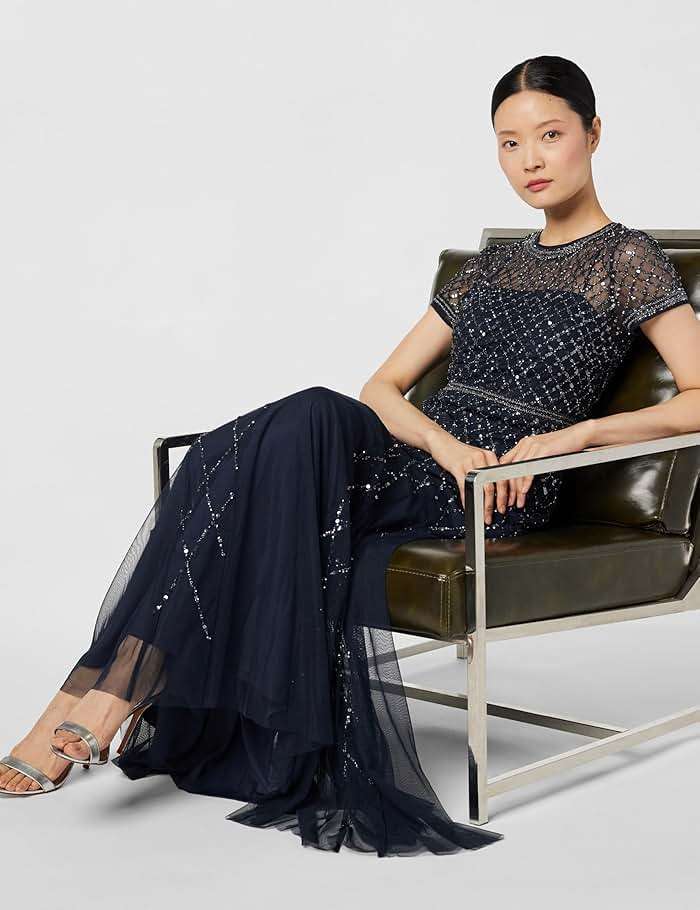Adrianna Papell Womens Short-Sleeve Grid Beaded Gown - Image 2