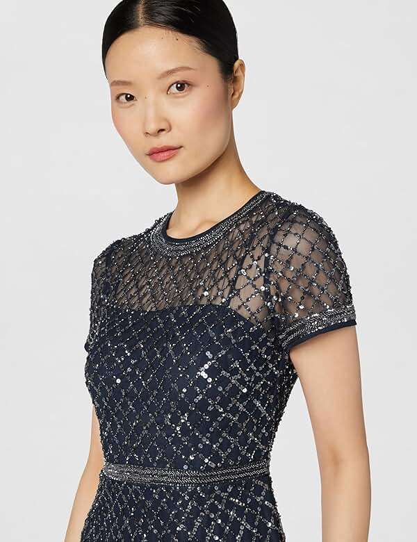 Adrianna Papell Womens Short-Sleeve Grid Beaded Gown - Image 4