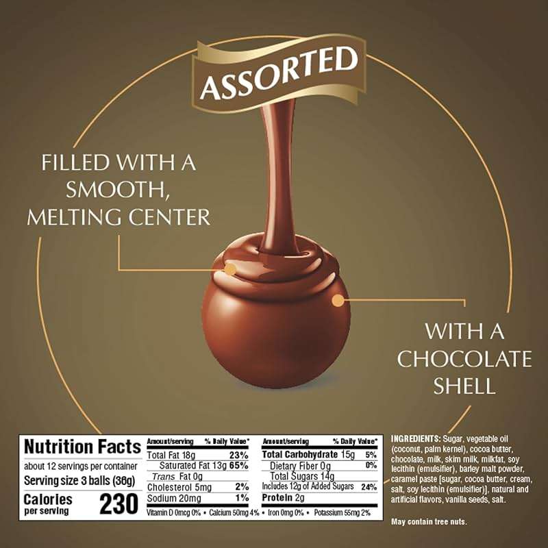 Lindt LINDOR Assorted Chocolate Candy Truffles, Chocolate with Smooth, Melting Truffle Center, 15.2 oz. Bag - Image 2