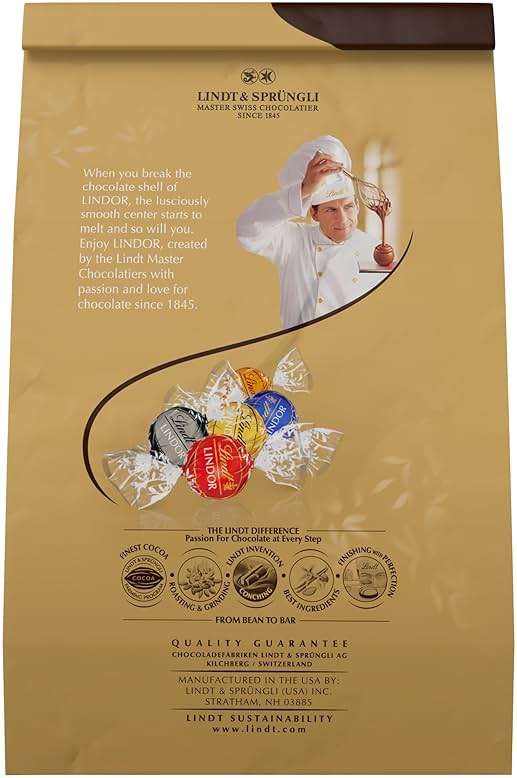 Lindt LINDOR Assorted Chocolate Candy Truffles, Chocolate with Smooth, Melting Truffle Center, 15.2 oz. Bag - Image 11