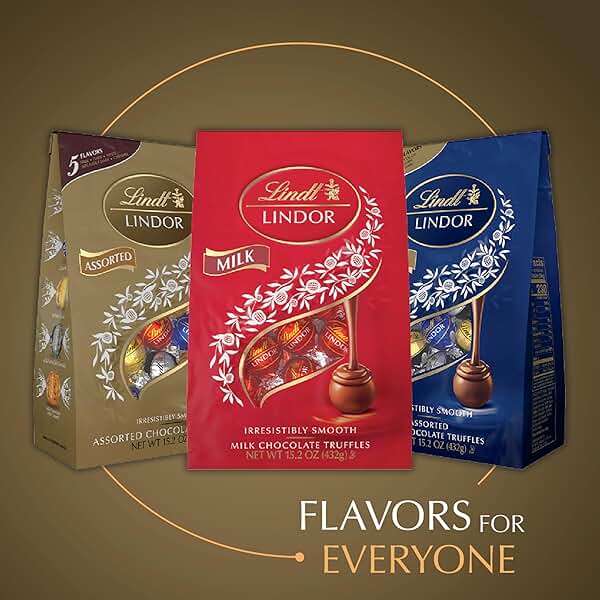 Lindt LINDOR Assorted Chocolate Candy Truffles, Chocolate with Smooth, Melting Truffle Center, 15.2 oz. Bag - Image 6