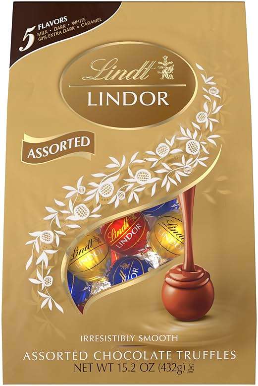 Lindt LINDOR Assorted Chocolate Candy Truffles, Chocolate with Smooth, Melting Truffle Center, 15.2 oz. Bag - Image 7