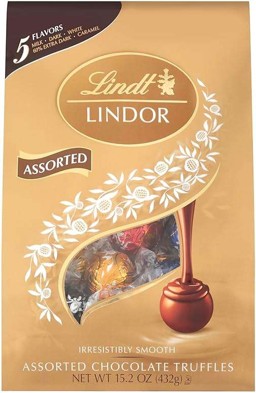 Lindt LINDOR Assorted Chocolate Candy Truffles, Chocolate with Smooth, Melting Truffle Center, 15.2 oz. Bag - Image 8