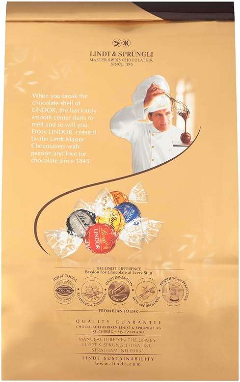 Lindt LINDOR Assorted Chocolate Candy Truffles, Chocolate with Smooth, Melting Truffle Center, 15.2 oz. Bag - Image 9
