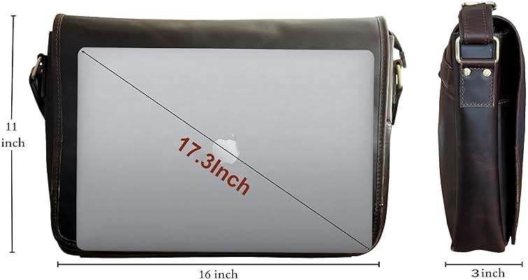 Leather Messenger Bag for Men 16" Full Grain Leather Laptop Bag Vintage Crossbody Office Satchel Travel Shoulder Bag - Image 2